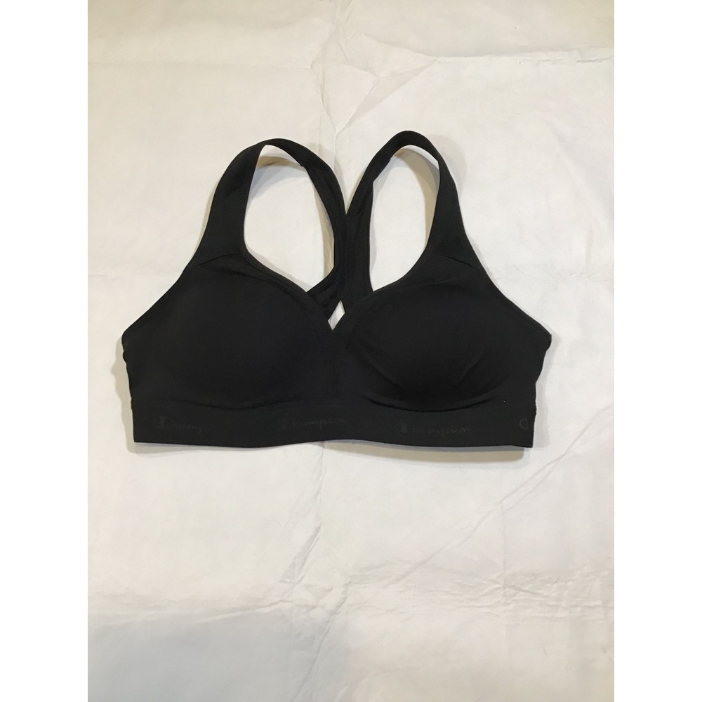 Champion Womens Black Racerback Sports Bra Mesh Detail Medium Impact Activewear - Picture 1 of 4